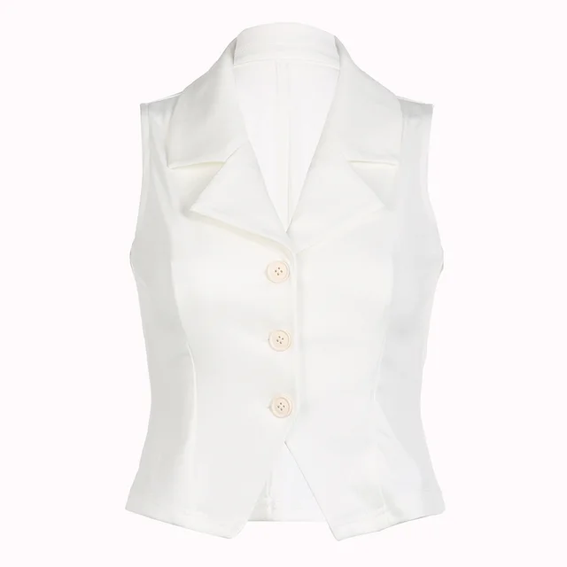 Suit Collar Slim Fitting Basic Tank Top Cardigan White - Shop at LoveMi
