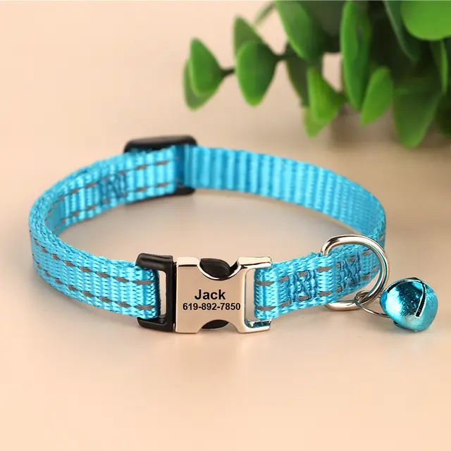 Engraved Anti Slip Reflective Cat Neck Collar Blue - Shop at LoveMi