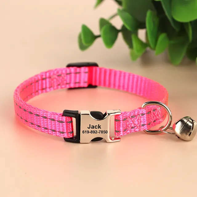 Engraved Anti Slip Reflective Cat Neck Collar Pink - Shop at LoveMi