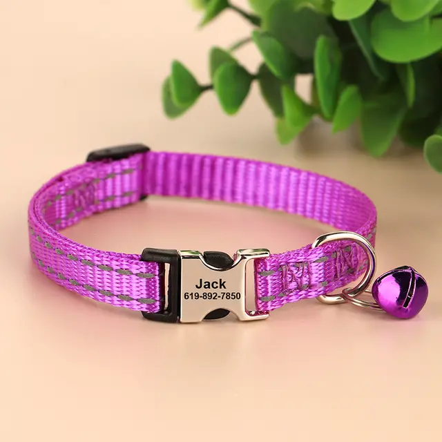 Engraved Anti Slip Reflective Cat Neck Collar Purple - Shop at LoveMi