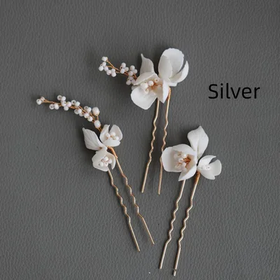 Handmade Ceramic Flower Beaded Hair Fork Silver - Shop at LoveMi