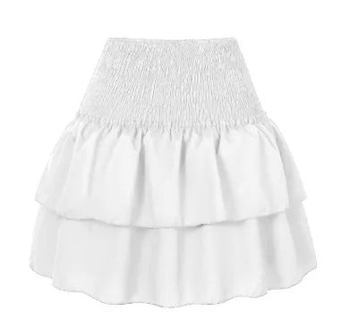 Women's Pleated Ruffles Printed Dress Fashion Floral Bohemian Short Skirt Pure White - Shop at LoveMi