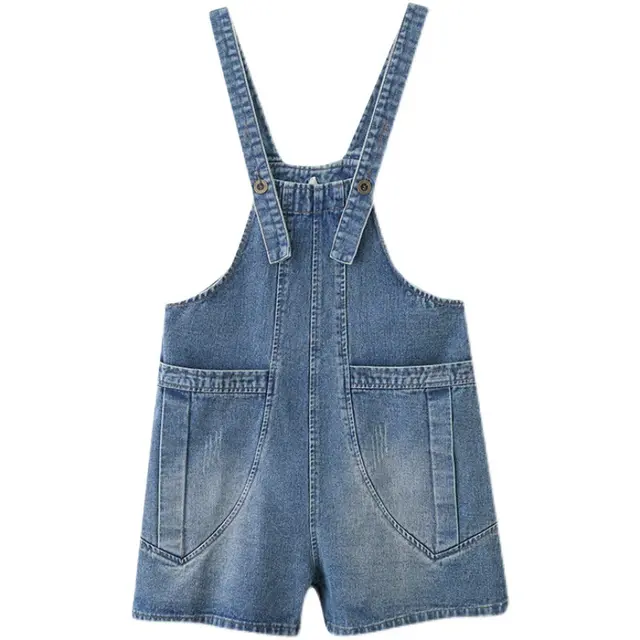 Women's Denim Suspender Loose Fitting Wide Leg Capris Blue - Shop at LoveMi