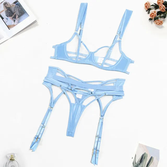 Women's Fashion Casual Gathering With Steel Ring Separate Three Piece Set Blue - Shop at LoveMi