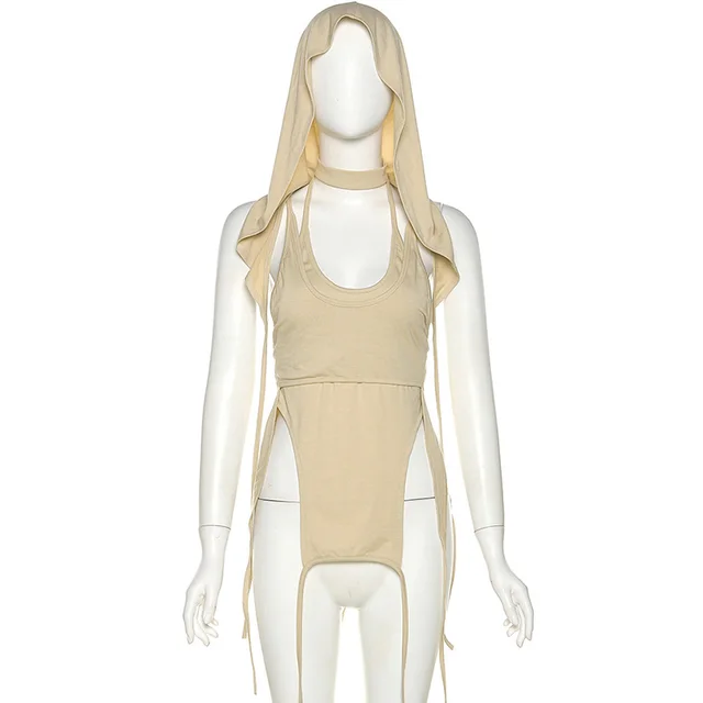 Suspender Backless Slim Irregular Lacing Khaki - Shop at LoveMi