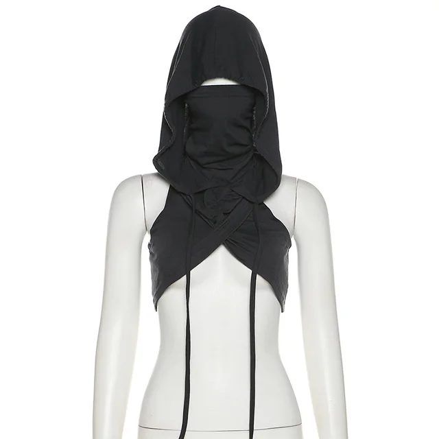 Hooded Crop Slimming Personality Everything Small Vest Grey - Shop at LoveMi
