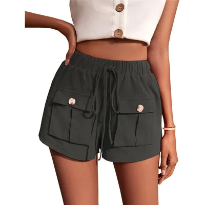 Casual Cargo Shorts With Pocket Loose Drawstring Pants Summer Women Dark Gray - Shop at LoveMi