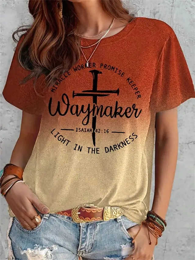 Summer Short Sleeve T shirt Cross And Letter Print Tops Women Vb01 - Shop at LoveMi