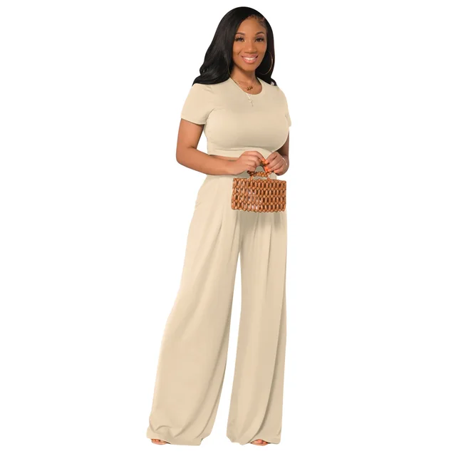 Fashionable Versatile Casual Wide leg Two piece Set For Women Milky White - Shop at LoveMi