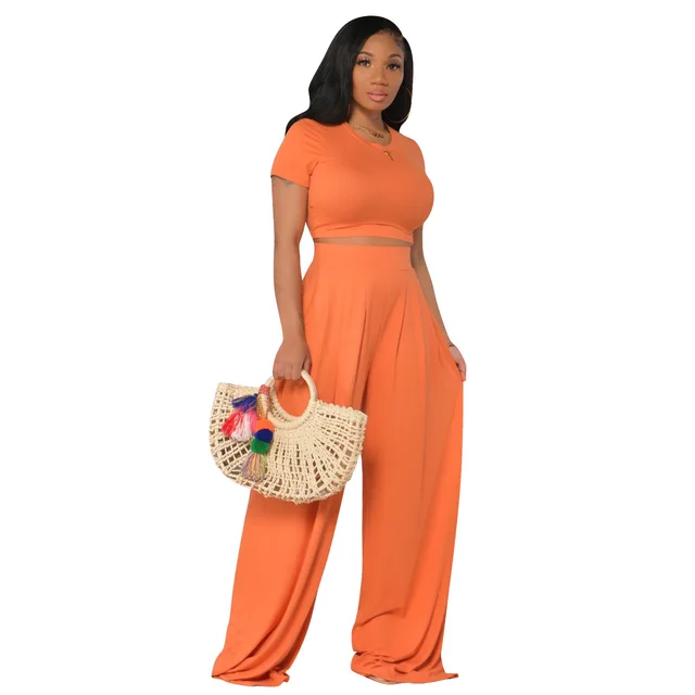 Fashionable Versatile Casual Wide leg Two piece Set For Women Orange - Shop at LoveMi