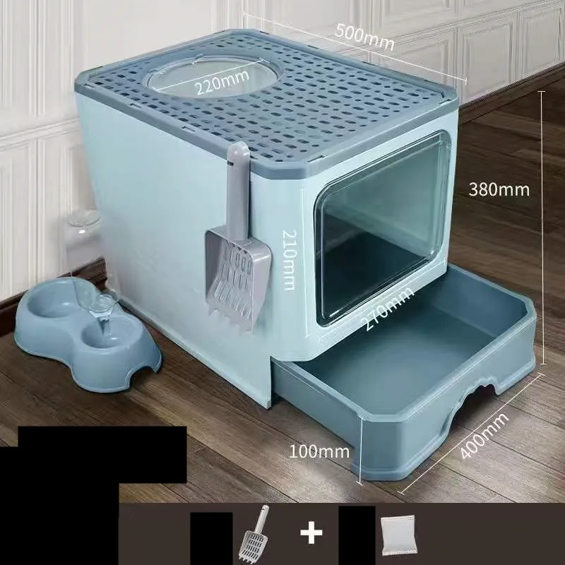 Large Double Door Drawer Foldable Cat Litter Basin Light Green Double - Shop at LoveMi