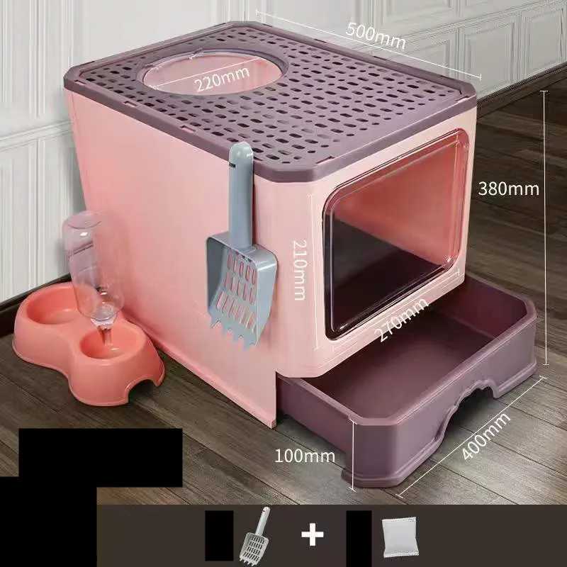 Large Double Door Drawer Foldable Cat Litter Basin Morandi Pink Double - Shop at LoveMi