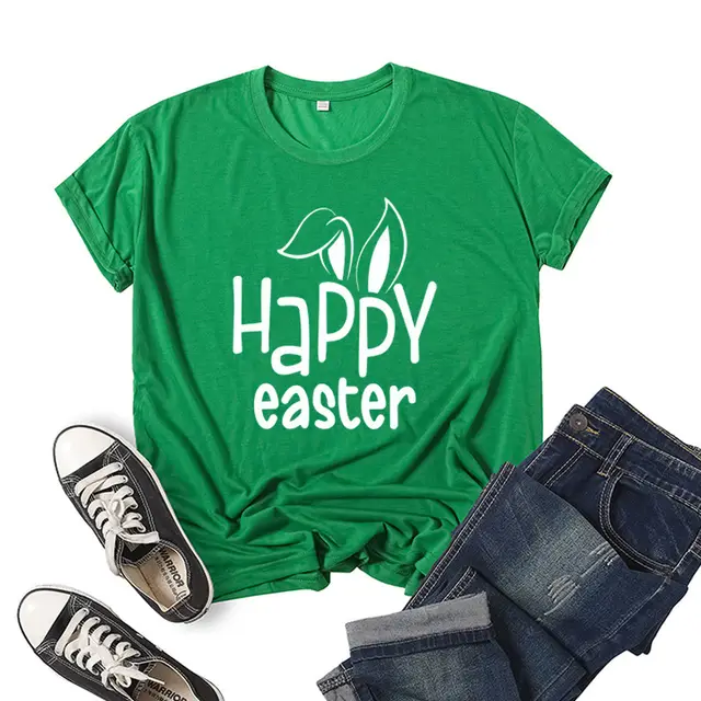 Women's Bunny Happy Easter Print Top Green - Shop at LoveMi