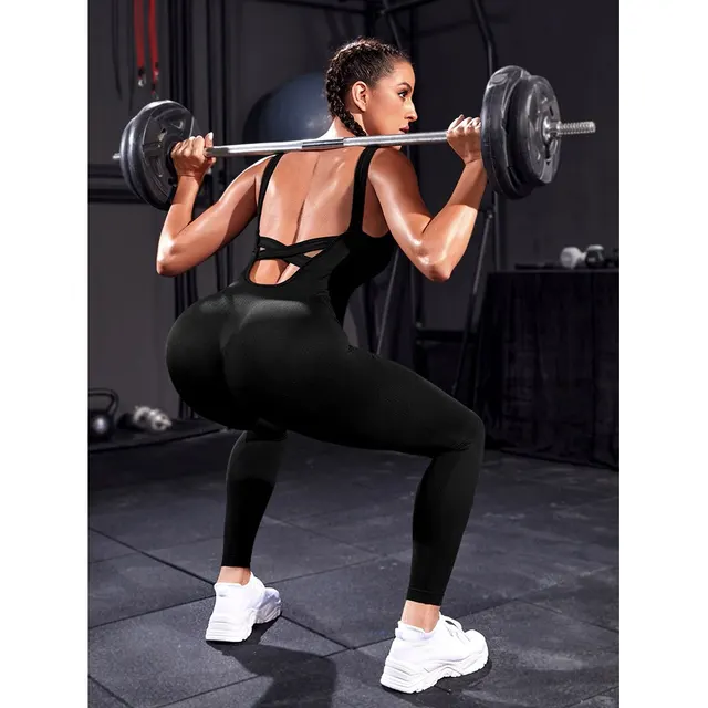 Cross Backless Sports Jumpsuit Yoga Workout Clothes Black - Shop at LoveMi