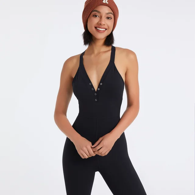 Yoga Jumpsuit Women's Fitness Dance With Chest Pad Ballet Unitard Black - Shop at LoveMi