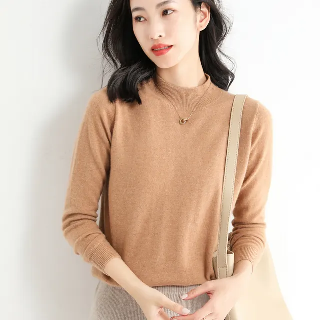 New Half Turtleneck Knitted Pullover Sweater Top For Women Golden Camel - Shop at LoveMi