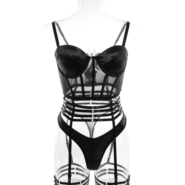 Fishbone Waistband Wrap Up Detachable Comfortable Underwear Set Black - Shop at LoveMi