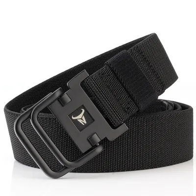 Double Ring Buckle Nylon Elastic Band Durable Canvas Belt Black - Shop at LoveMi
