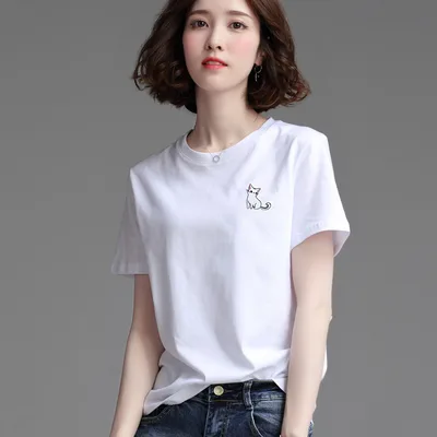 Women's Stylish Loose Round Neck Short Sleeve T shirt Top A50 White - Shop at LoveMi