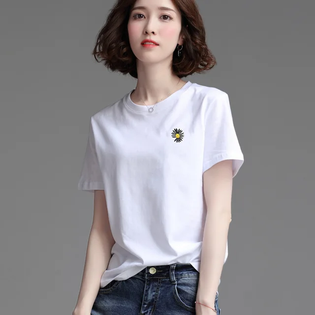 Women's Stylish Loose Round Neck Short Sleeve T shirt Top A53 White - Shop at LoveMi