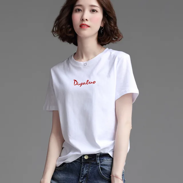 Women's Stylish Loose Round Neck Short Sleeve T shirt Top A57 White - Shop at LoveMi