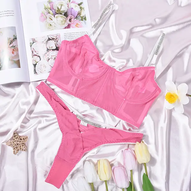 Mesh Perspective Slim fit Suspender Sexy Underwear Suit Pink - Shop at LoveMi