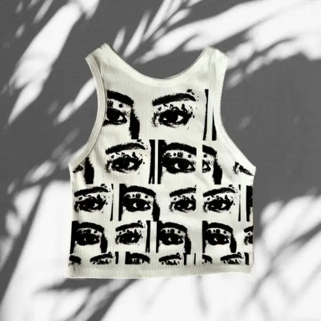 Solid Color Printing Midriff baring Camisole White 4 - Shop at LoveMi