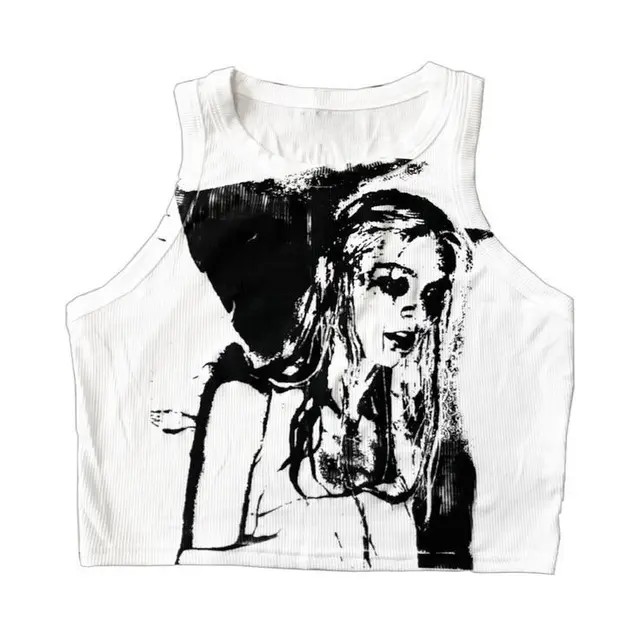 Solid Color Printing Midriff baring Camisole White 5 - Shop at LoveMi
