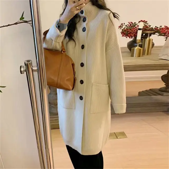 Women's Thickened Versatile Sweater Coat Beige - Shop at LoveMi