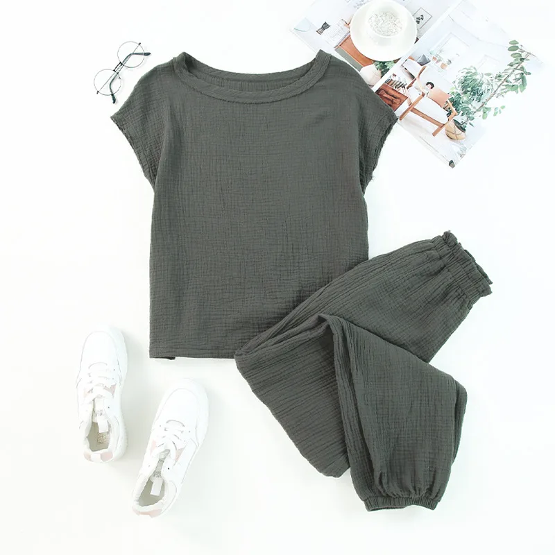 Women's Loose Casual Short Sleeve Sports Set Gray - Shop at LoveMi