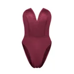 Women's V-neck Tight Jumpsuit Top - Wine