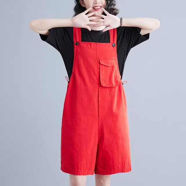 Fashionable Candy Colored Denim Strap Pants Red - Shop at LoveMi