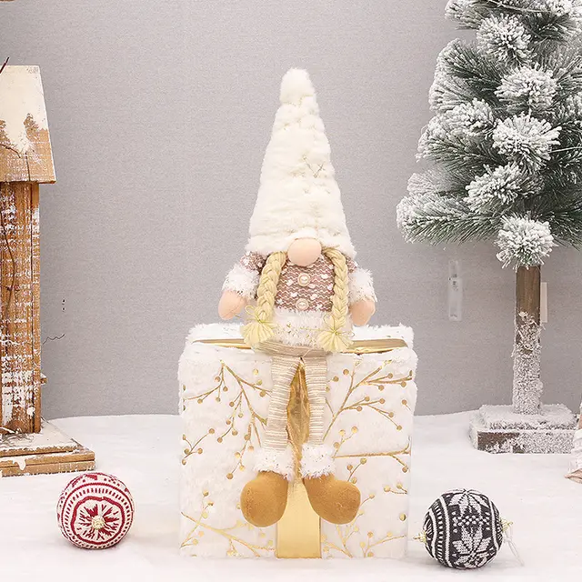 Christmas Decorations White Beard Faceless Doll Retractable Hx 21048B Sitting - Shop at LoveMi