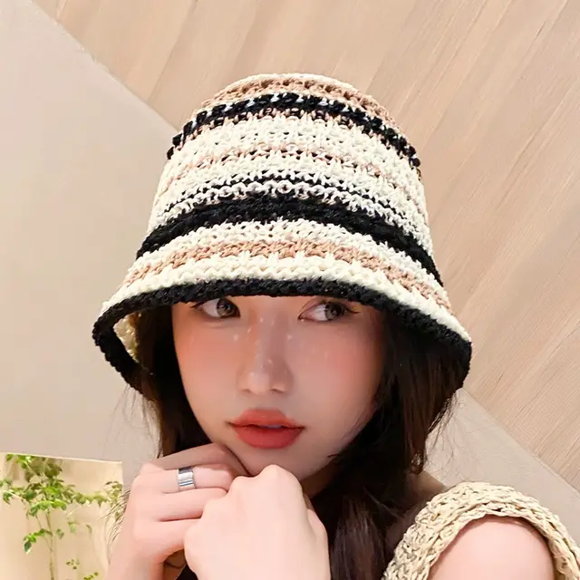 Women's Summer Outing Vacation Sun Protection Sun Hat Khaki And Black - Shop at LoveMi