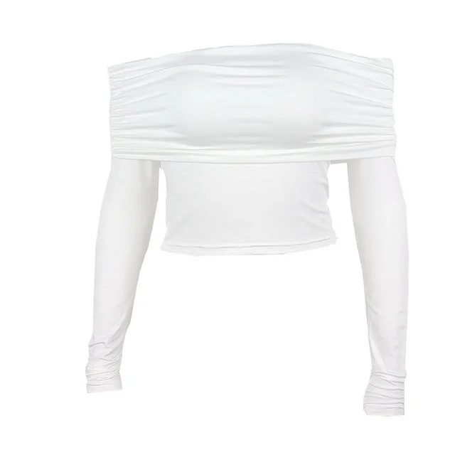 Women's Fashion Simple Off shoulder Slim Fit All matching Long Sleeve Top White - Shop at LoveMi