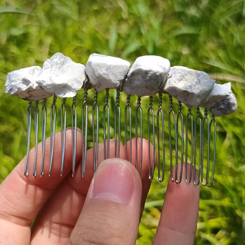 Natural Crystal Irregular Gravel 20 Teeth Hair Comb Hair Accessories Loose Silver - Shop at LoveMi
