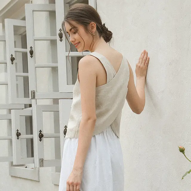 Commuter's All Matching Back Cross Slimming Top Hemp - Shop at LoveMi