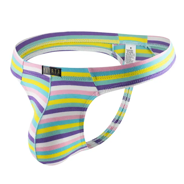 Colored Cotton Striped Bag Men's Low Waist Underwear Light Blue - Shop at LoveMi