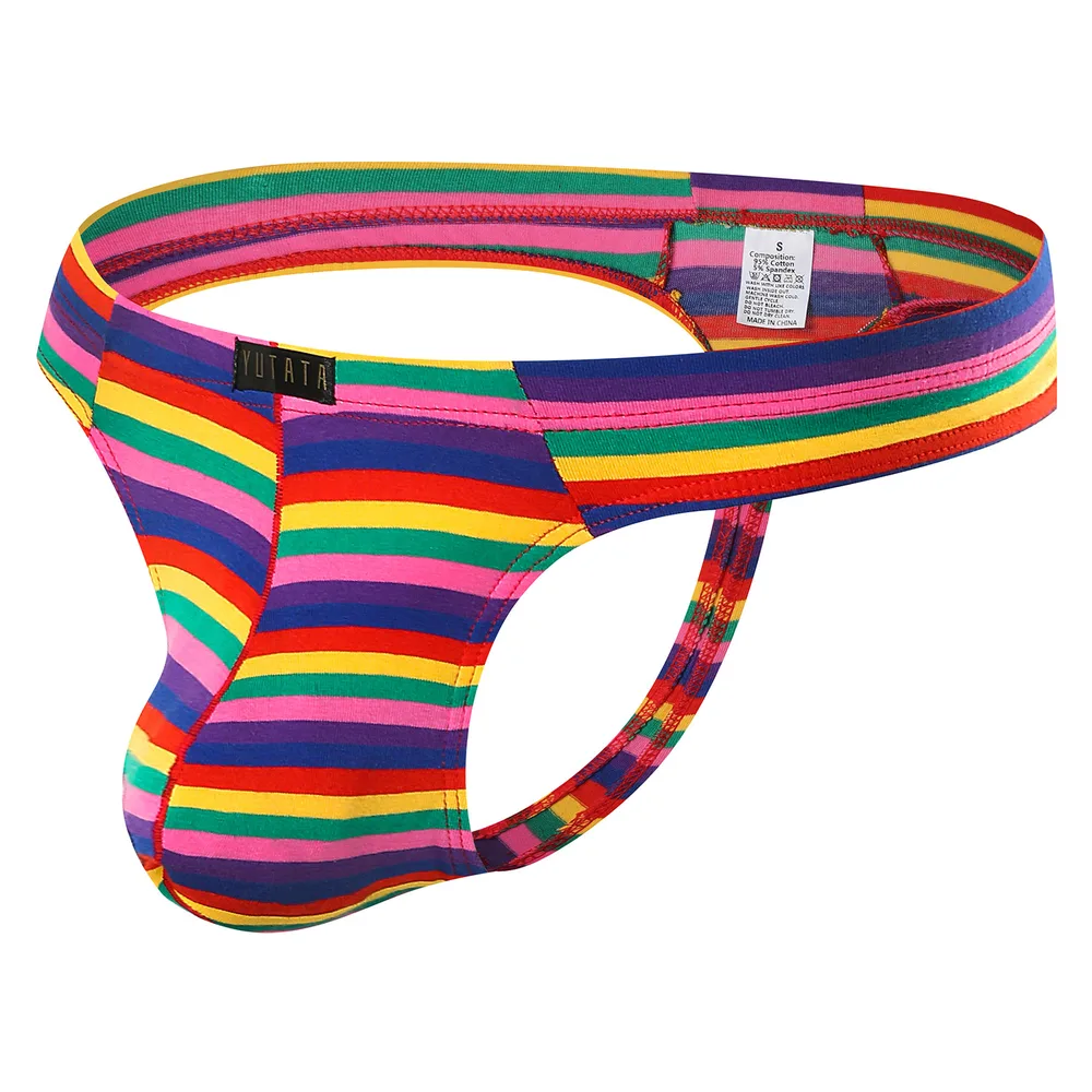Colored Cotton Striped Bag Men's Low Waist Underwear Purplish Red - Shop at LoveMi