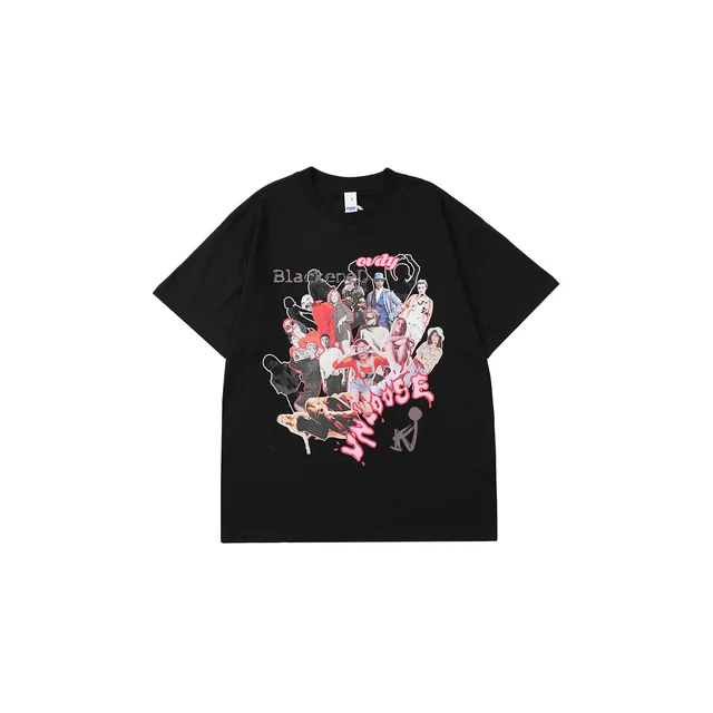 High Street Crowd Seeking Differences Design Theme Short Sleeve Black - Shop at LoveMi