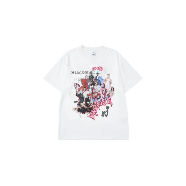 High Street Crowd Seeking Differences Design Theme Short Sleeve White - Shop at LoveMi