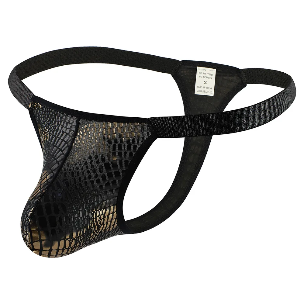 Glossy Crocodile Pattern Men's Underwear U Convex Big Bag Breathable T back Gold - Shop at LoveMi
