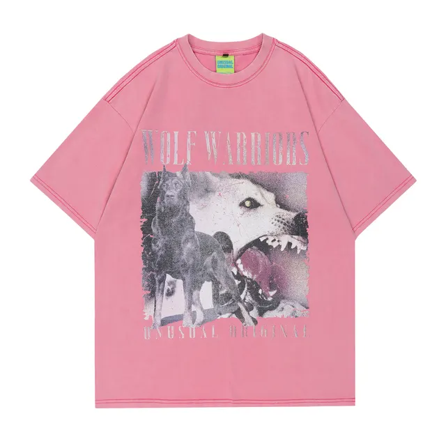 American Street Retro Oil Painting Theme Short Sleeve T shirt Pink - Shop at LoveMi