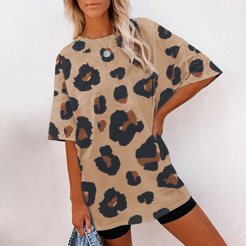 Women's Short Sleeve Temperament Leopard Print Loose Round Neck T shirt Leopard - Shop at LoveMi