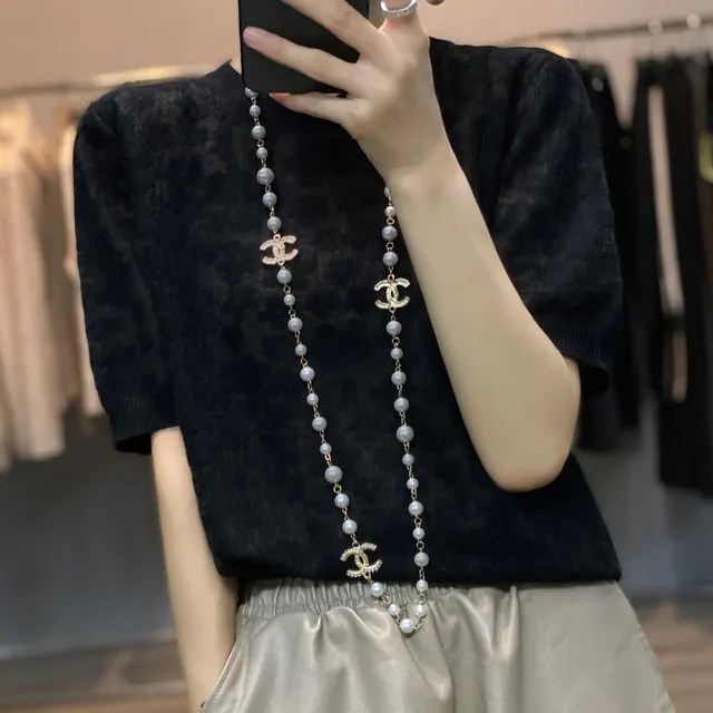 Slightly See through Thin Half sleeved Loose Jacquard Hollow T shirt Black - Shop at LoveMi
