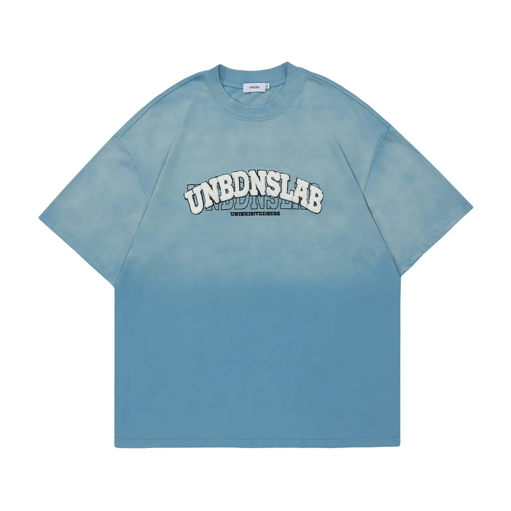 Retro Street Embroidered Letters Special interest Design Summer Short Sleeve T shirt Blue - Shop at LoveMi