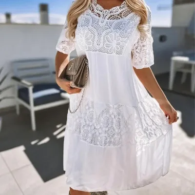 Fashion Short Sleeve Lace Dress White - Shop at LoveMi