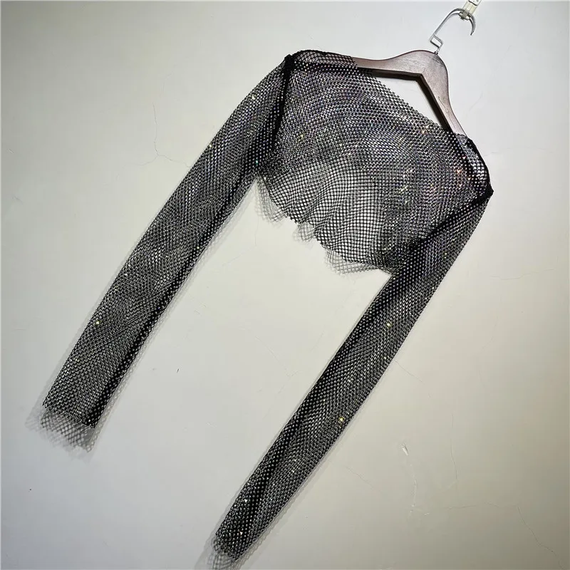 Pullover Long Sleeve With Suspender Skirt Small Shirt Elegant Rhinestone Top Women's Fashion Black - Shop at LoveMi