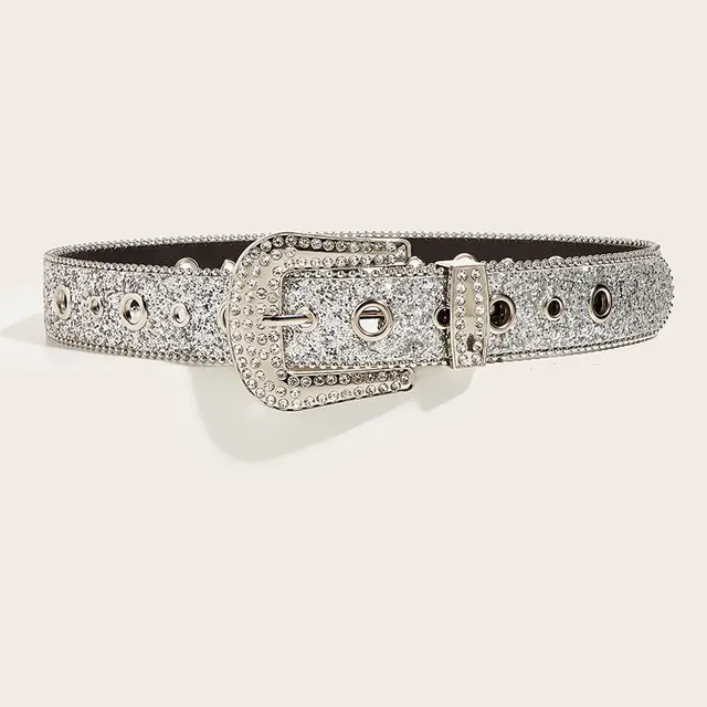 Women's Fashion Personalized Sequins Jeans Belt L Code Silver - Shop at LoveMi