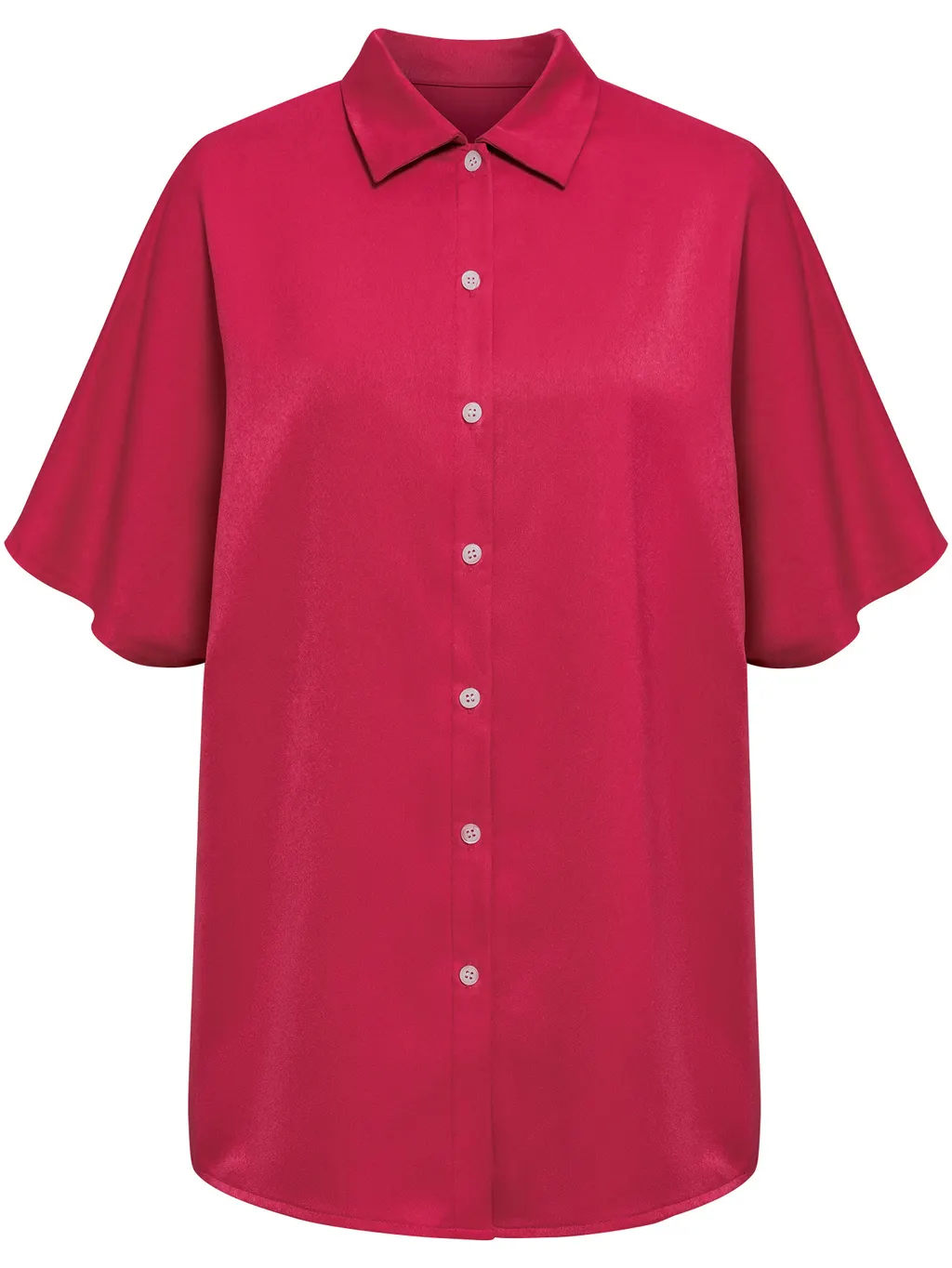 Casual Lapel Short Sleeved Women's Shirt - Rose Red